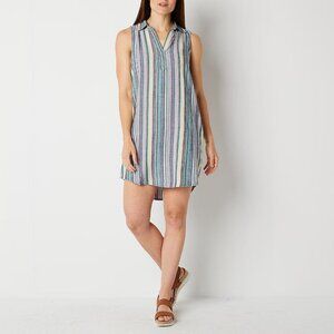 New St. John's Bay Sleeveless Dress, Multi-Stripe, Sizes PXL, PXXL